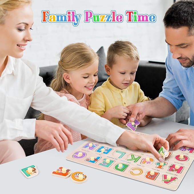 Toddler Puzzles Montessori Toys for 3 4 5 Years Old, 6 PCS Wooden Puzzles for Kids Ages 4-6 - Learning Alphabet, Numbers, Shapes and Animals, Educational Toys Puzzle Gifts for Girls Boys