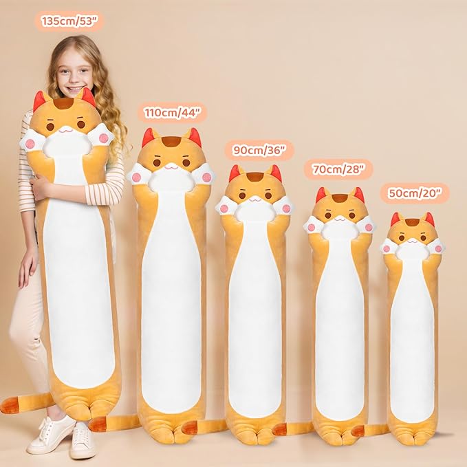 Artist-Designed Ultra Soft Long Cat Plush Body Pillow, Extra Stuffing for Comfort, Premium Quality Stuffed Animal Gift for Girlfriend or Cat Lovers (Brown Cat Body Pillow 36 Inch)