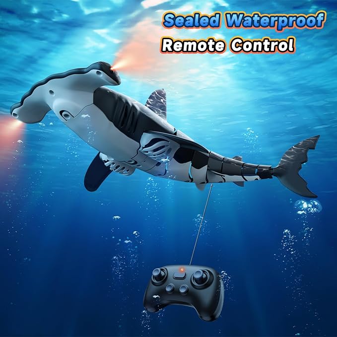Remote Control Shark Toys High Simulation, Summer Water Toys for Kids, Ideal Gifts for Boys Ages 6+, Party Fun Games for Pool & Bath (Gray)