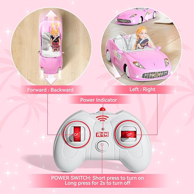 Pink Remote Control Car for Girls, 1:18 Scale RC Cars with LED Light, 2.4 GHZ Pink Truck Toy for Toddlers Kids, Birthday R/C Toys for Boys Girls Aged 4-7 (Batteries Not Included)