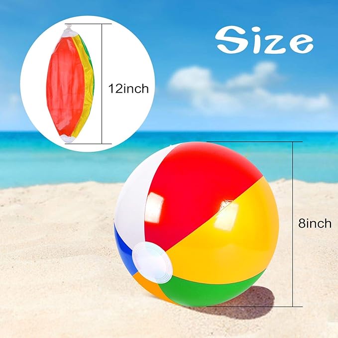 Coopay 30 Pack Inflatable Beach Balls Classic Rainbow Swimming Pool Ball Birthday Beach Party Decoration Summer Water Games Gifts 8 to 12 Inches from Inflated to Deflated