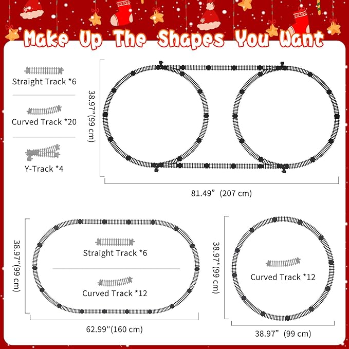 Train Set, Christmas Train Sets for Around The Tree Electric Train Set with Steam, Lights and Sound, Model Train Sets for Kids Toy Gifts for 3 4 5 6 7 8+ Years Old (Remote Control)