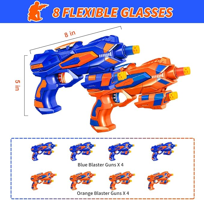 Kids Party Supplies Favor Kit for Nerf - 8 Toys Foam Dart Guns, 8 Tactical Vests, 160 Soft-Tip Darts, 8 Protective Goggles & Masks, Wristbands – for Boys Birthday Parties, Outdoor Games