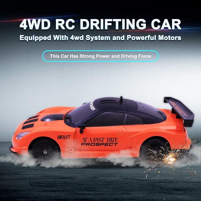 Remote Control Car RC Drift Car 2.4GHz 1:24 Scale 4WD 15KM/H High Speed Model Vehicle with LED Lights Drifting Tire Racing Sport Toy Car for Adults Boys Girls Kids Gift 2Pcs Rechargeable Batteries