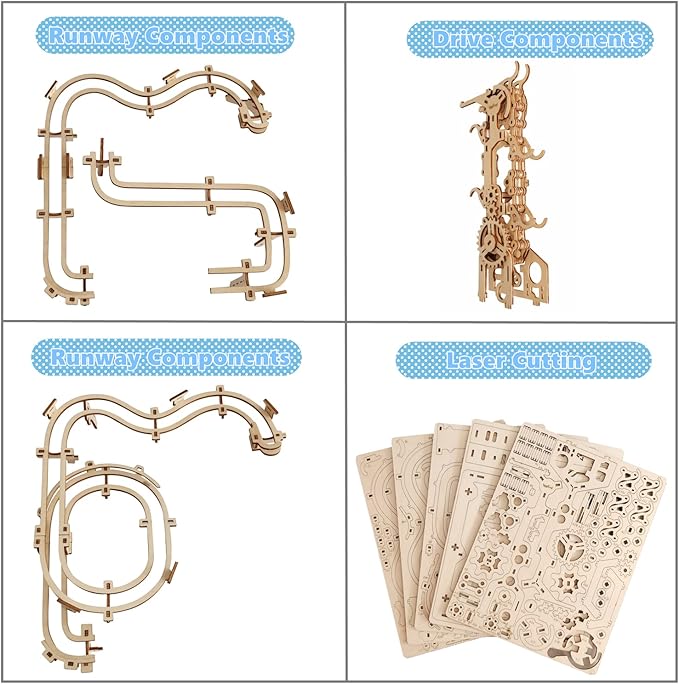 Wooden Marble Run 3D Puzzle - Wood Crafts Mechanical Marble Run Assembly Building Model Kits - Wooden Puzzle DIY Brain Teaser Puzzles - Christmas Birthday Gifts for Adults & Teens Boys Girls