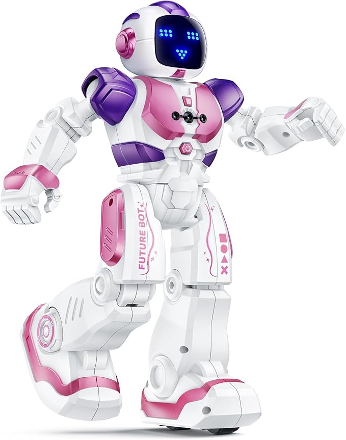 Ruko 6088 Dancing Robot for Girls with APP Control, Remote Control, Gesture Sensing Control, Interactive LED Emoji, QA Games Rechargeable Programmable Robot Toys for 3 4 5 6 Years Kids, Pink Purple