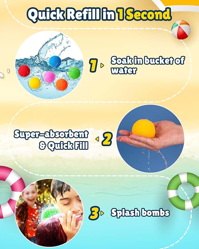 Reusable Water Balls, 75 Pack Reusable Water Balloons Splash Balls for Kids and Adults - Water Toys for Outdoor Summer Fun Water Games Pool Backyard Birthday Party