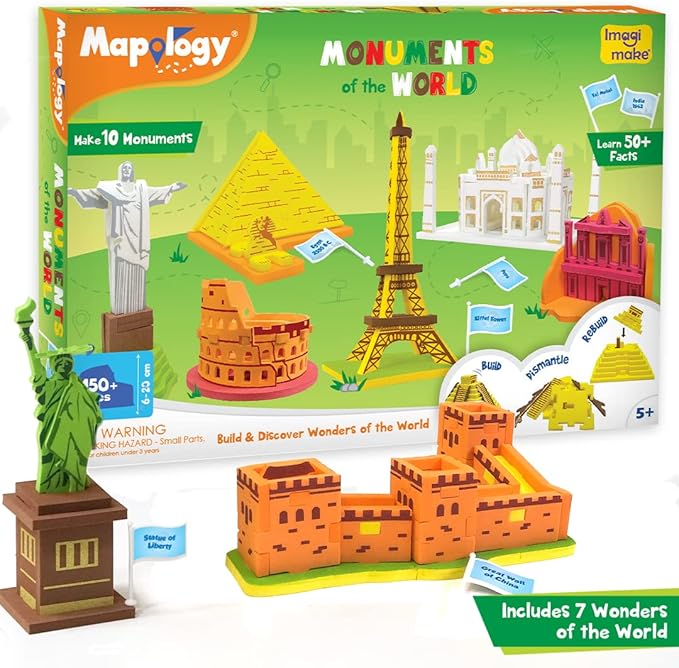Imagimake Mapology Monuments of World | 3D Puzzles for Kids Ages 4-10 | Learning & Educational Toys | Christmas Geography Gifts