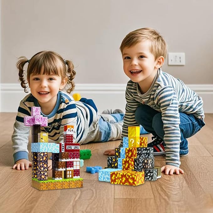 100pcs Magnetic Blocks,Mine World Magnet Blocks Craft, Magnetic Cubes for Kids Magnetic Building Blocks for Boys and Girls 3+, Magnetic Toys, Magnetic Building Cubes 0.8IN,Puzzles Games