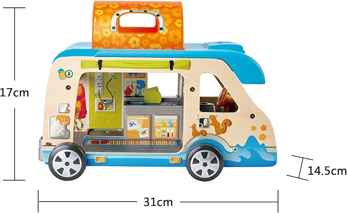 Hape Adventure Van| 23-Piece Wooden Pretend Play Camper Van Toy Set with Camping Accessories