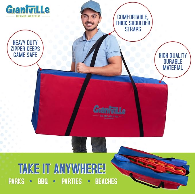 Giantville Giant 4 in a Row Connect Game + Storage Carry Bag - 4" Wide X 3.5" Tall - Oversized Jumbo Sized Entertainment for Outdoor/Indoor Play for Kids & Adults - Durable Waterproof - 2024 Version
