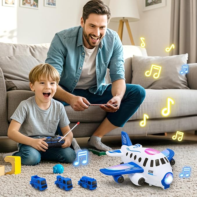 HOLYFUN Toddler Airplane Toys with Mini Cars, Kids Music Toy Plane with Sounds and Lights for 3,4,5 Year Olds Boys and Girls