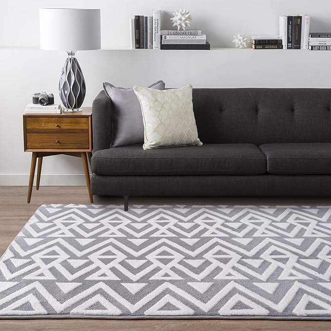 Ompaa Ultra Soft Shaggy Rugs Memory Foam Bedroom Carpet, Grey 7 x 10 Feet Large, Plush Geometric Textured Area Rugs for Living Room Couch Dorm Bedside Kids Girls Teens Room Nursery Decor Mat