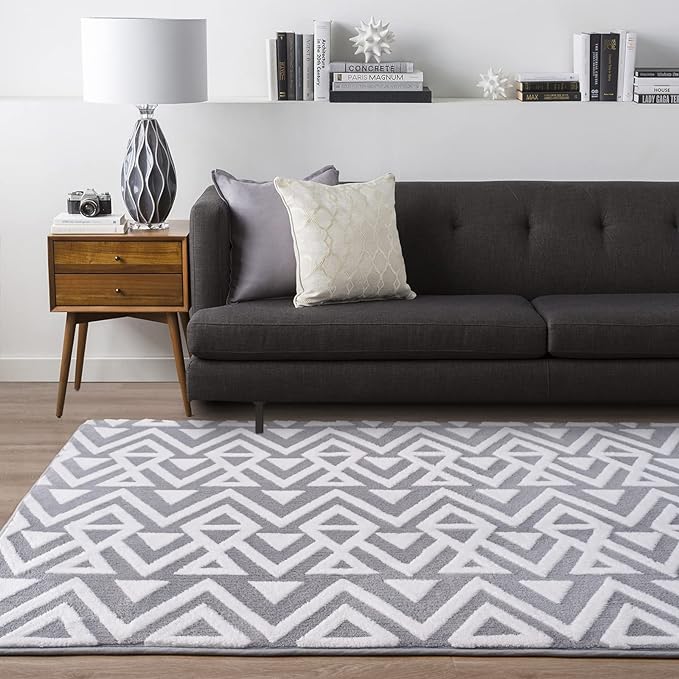 Ompaa Ultra Soft Shaggy Rugs Memory Foam Bedroom Carpet, Grey 5 x 8 Feet, Plush Geometric Textured Area Rugs for Living Room Couch Dorm Bedside Kids Girls Teens Room Nursery Decor Floor Mat