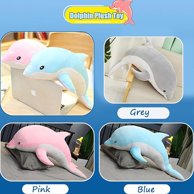 Dolphin Stuffed Animals Plush Pillow Super Soft Sea Animal Plush Toys Dolls for Boys Girls Sleeping Cushion Gift (70cm/27.55in, Pink)