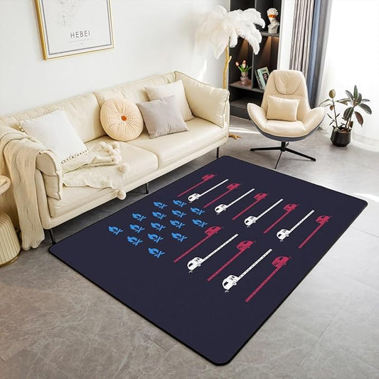 Erosebridal Camping Area Rug 5x7 American Flag Rug for Boys Men Rustic Campfire RV Car Carpet Abstract Road Blue Red Black Non Shedding Living Room Rugs