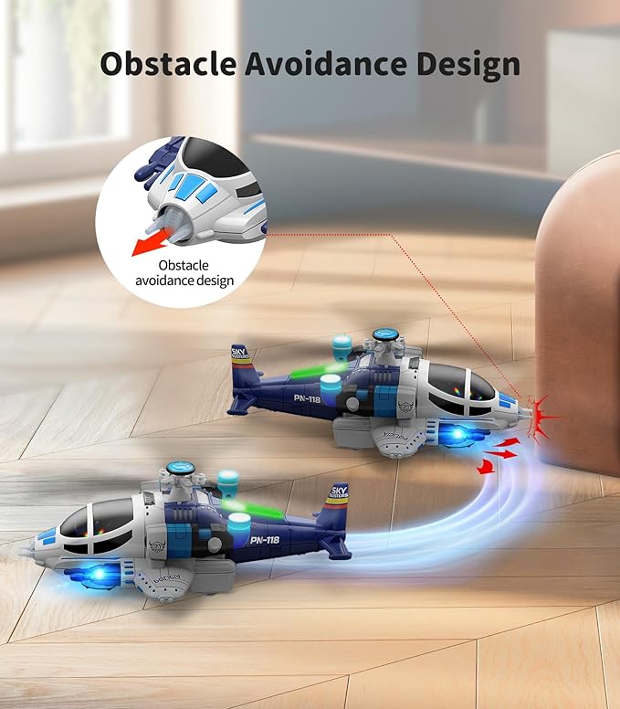Geyiie Helicopter Toys for Boys, Kids Play Airplane with Lights and Sounds, 360°Freedom and Auto-Steering Plane, Helicopters Toys Gifts for Toddler Toys Birthday Party Favors, Blue