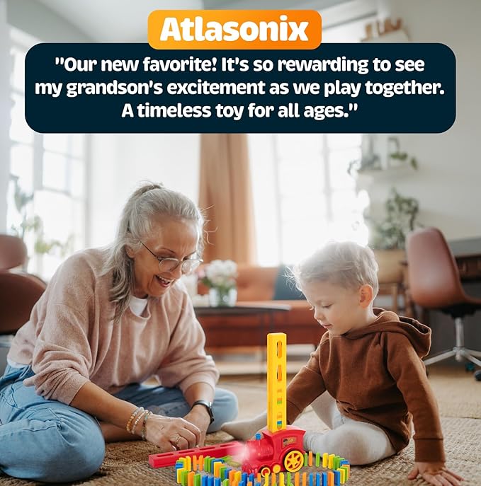Atlasonix Domino Train, Domino Train for Kids, Automatic Set for Kids, 3 Year Old Boy Gift, Montessori Toys, Fun, Educational Toys, Birthday Present for 3-5 Year, 220 Blocks