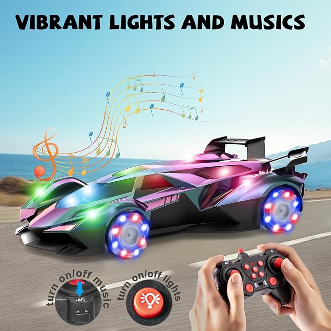 SASBSC Lambo Remote Control Car for Boys 4-7 8-12 Drift Rc Cars with 360° Rotation, Spray, Music & Lights 1:12 Rechargeable Rc Car Toys 10-12km/h Sport Race Toy Cars Gifts for Kids (Multi-Color)