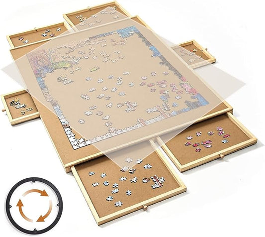 Puzzle Tables with Cover, Jigsaw Puzzle Board 1500Pcs Puzzle Table with 6 Removable Storage and Sorting Drawers 26 inch x 35 inch Smooth Plateau Fiberboard Work Surface for Games and Puzzles