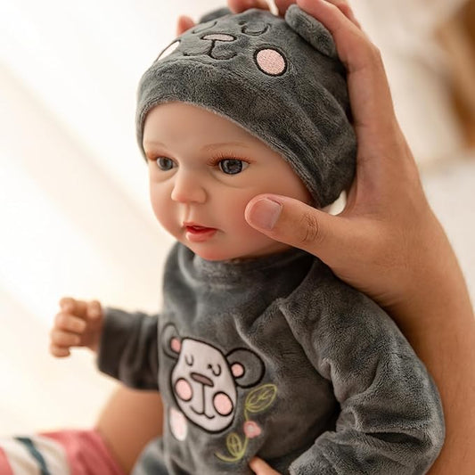 FANCCI Reborn Baby Dolls, 18 inch Newborn Baby Boy Doll with Realistic Veins, Lifelike Handmade Doll Full Body Vinyl Baby Doll, Advanced Painted Gift Set for Kids Age 3+(Woody.L)