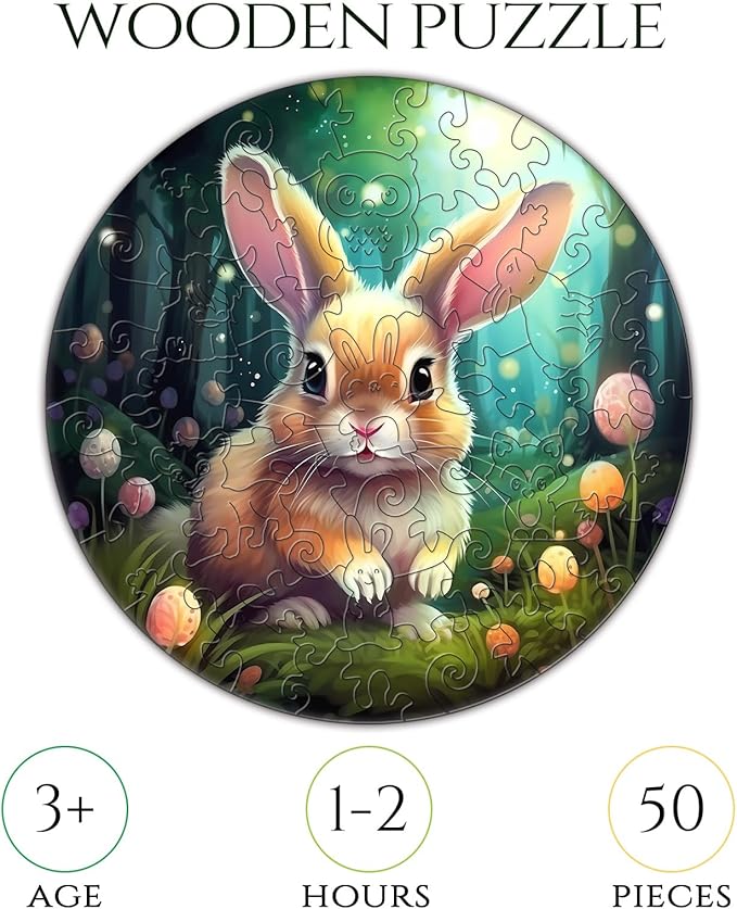 Easter Gifts for Kids Girls Boys, Easter Basket Stuffers, Wooden Jigsaw Puzzles for Kids Ages 4-6, 50 Piece Unique Shape Animal Theme Puzzle - Preschool Learning Educational Toys for Kid 3+ (Rabbits)