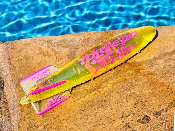 SpinFin 10.25" Large Ultra Premium Pool Torpedo Rocket Spins & Glides Up to 30 Feet Like Underwater Football for Under Water Passing Games Underwater Torpedo Diving Toy Glider (Yellow)