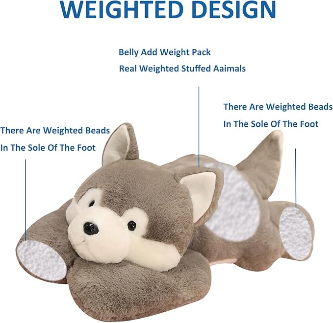 Weighted Stuffed Animals, Weighted Husky Stuffed Animal Toy Cute Husky Plush Pillow for Adults Boys Girls, 11.8in