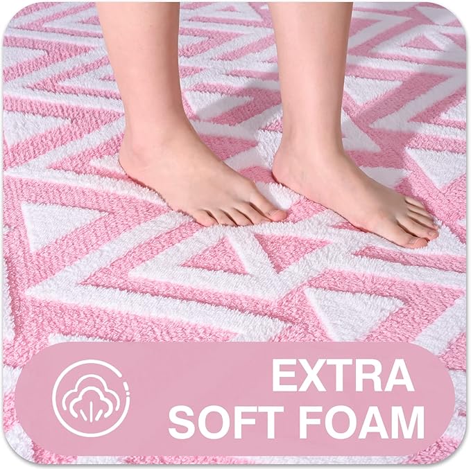 Ompaa Ultra Soft Shaggy Rugs Memory Foam Bedroom Carpet, Pink 5 x 8 Feet, Plush Geometric Textured Area Rugs for Living Room Couch Dorm Bedside Kids Girls Teens Room Nursery Decor Floor Mat