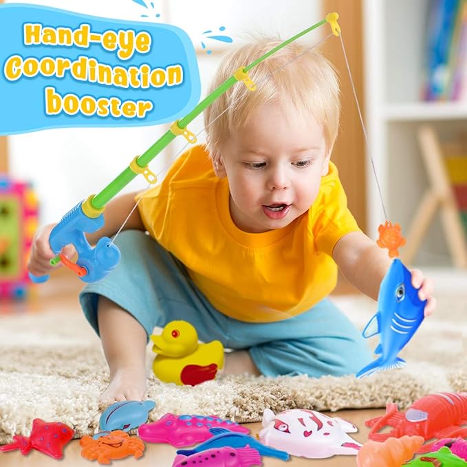 Goody King Magnetic Fishing Game Pool Toys for Kids - Bath Outdoor Indoor Carnival Party Water Table Toys Fish for Kids Age 3 4 5 6 Years Old 2 Players Gift (Large)