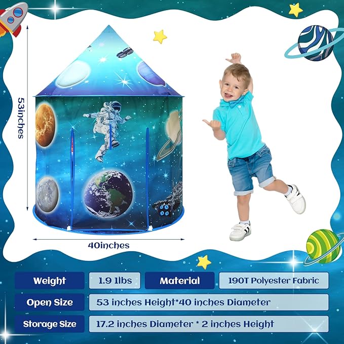 Space World Play Tent Pop Up Kids Indoor Sensory Playhouse Children Foldable Kids Tent for Boys Girls Toddler as 3 4 5 6 7 Years Gift as Birthday Christmas Toys