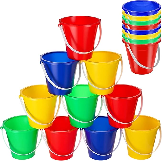 72 Pcs 5 Inch Beach Pails Bulk Colorful Sand Buckets for Boys and Girls Fun Plastic Buckets Party Favors for Sand Molds Summer Activities, Beach Essentials,4 Colors