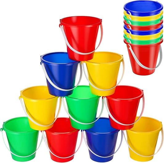 72 Pcs 5 Inch Beach Pails Bulk Colorful Sand Buckets for Boys and Girls Fun Plastic Buckets Party Favors for Sand Molds Summer Activities, Beach Essentials,4 Colors