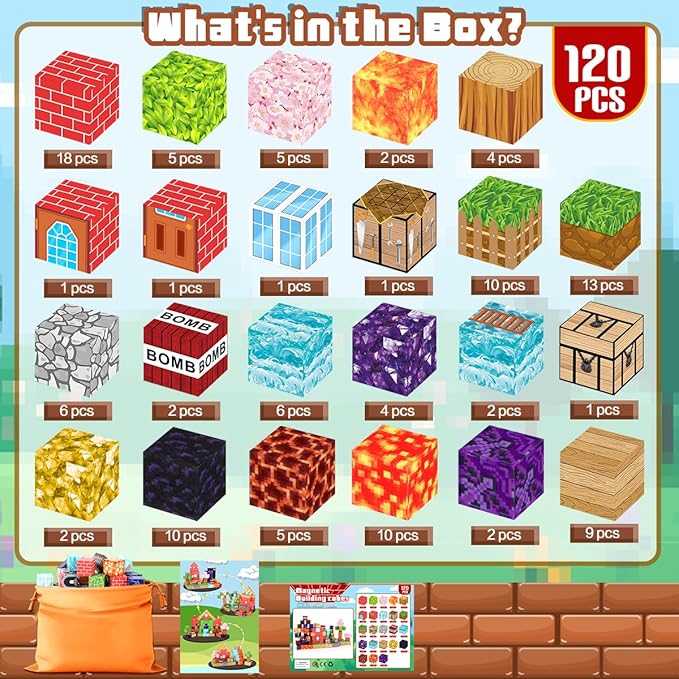 120PCS Magnetic Blocks - Building Toys for Boys Girls, 1'' Magnetic Cubes, STEM Sensory Toys, Christmas Birthday Gifts for Kids Ages 3 4 5 6 7 8 9
