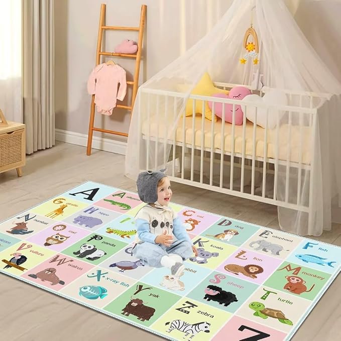 ABC Alphabet Rug Carpet for Kids, Educational Area Rugs for Classroom, Alphabet Animal Play Mat for Playroom and Bedroom (31x47In)