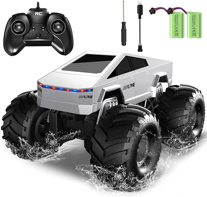 1:16 RC Car - 2.4 GHZ Remote Control Car with LED Light and Loadspace, 4WD All Terrain Waterproof Off-Road Cybertruck Toys, Electric Vehicle Toys for Kids, Gifts for Kids, Boys and Girls