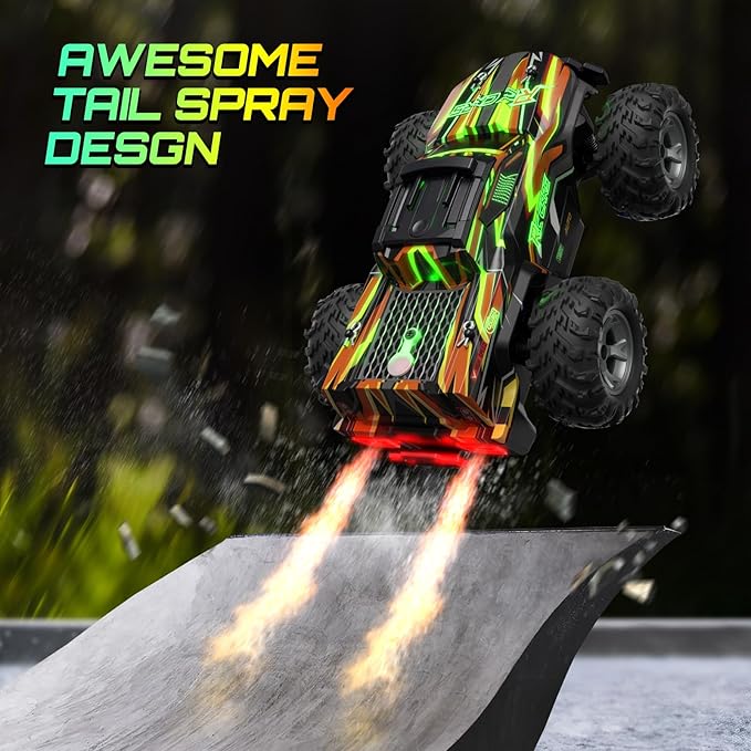 Remote Control Car for Boys, 1:16 Scale All Terrain RC Cars,High Speed 25Km/h Fast Car with Colorful Led Light and Spray, 2x1300mAh Rechargeable Battery RC Truck, Toy Car Gift for Teen Boys Girl Kids