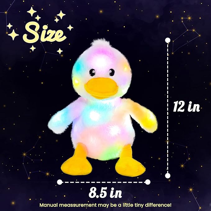 Hopearl Easter LED Plush Duck Light up Stuffed Duckling Farm Animal Floppy Night Lights Glow in The Dark Birthday Gifts for Kids Toddler Girls, White, 12''