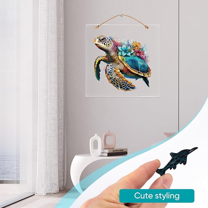 Wooden Puzzles for Adults, Coral Sea Turtle Jigsaw Puzzles 200 Piece, Unique Shape Puzzles for Adults and Kids, Fun Challenging Puzzles Family Game Gift, Medium Size 11.2 x 10.9 Inches