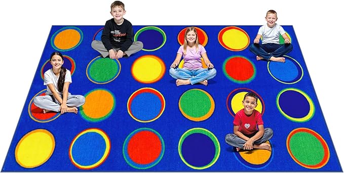 LIVEBOX Sitting Spots Kids Classroom Rug, Washable School Learning Area Rugs, Colorful Preschool Kids Classroom Carpet Non-Slip Playroom Mat for Daycare Learning, 13'x7'5"(Seats-24)