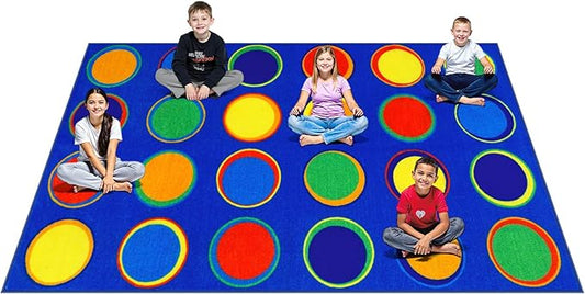 LIVEBOX Sitting Spots Kids Classroom Rug, Washable School Learning Area Rugs, Colorful Preschool Kids Classroom Carpet Non-Slip Playroom Mat for Daycare Learning, 13'x7'5"(Seats-24)