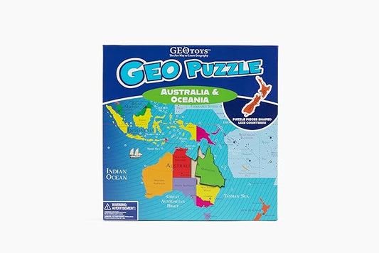 GeoToys GeoPuzzle, Australia & Oceania Shaped Jigsaw Puzzles, 70 Pc Geography Puzzle, Geography Game, Map Puzzle - Jigsaw Puzzles for Kids Ages 6-9 Years Old