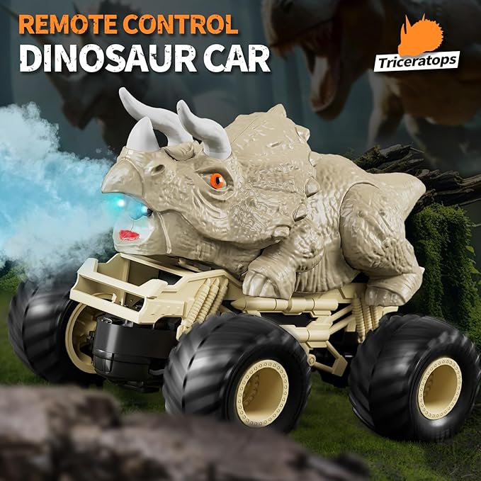 2.4GHz Remote Control Dinosaur Car Toys Gifts for 3 4 5 6 Year Old Boys Kids, Remote Control Dinosaur Car Trucks Toys for Kids Boys 3-5 4-7 8-12, Dinosaur Toys for 3 4 5 Year Old Boys