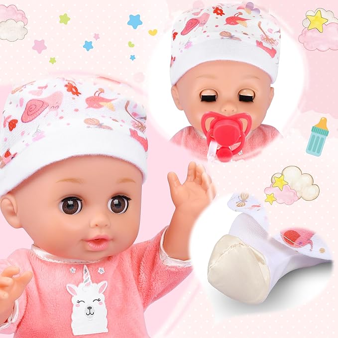 Baby Doll Care Set, Baby Doll Feeding Playset 20Pcs, Realistic Pretend Play Baby Dolls, Incl Baby Care Bag, Milk Bottle, Pacifier, Diaper, Clothes, B-day Gifts for Age 3 4 5 6+ Year Old Girls Kids