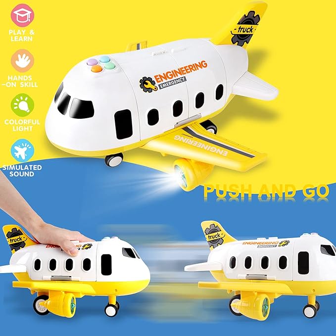 Dwi Dowellin Construction Airplane Toys,Car Toys Set with Light and Sound，Great Birthday Gifts for 3 4 5 6 Years Old Boys (Medium)