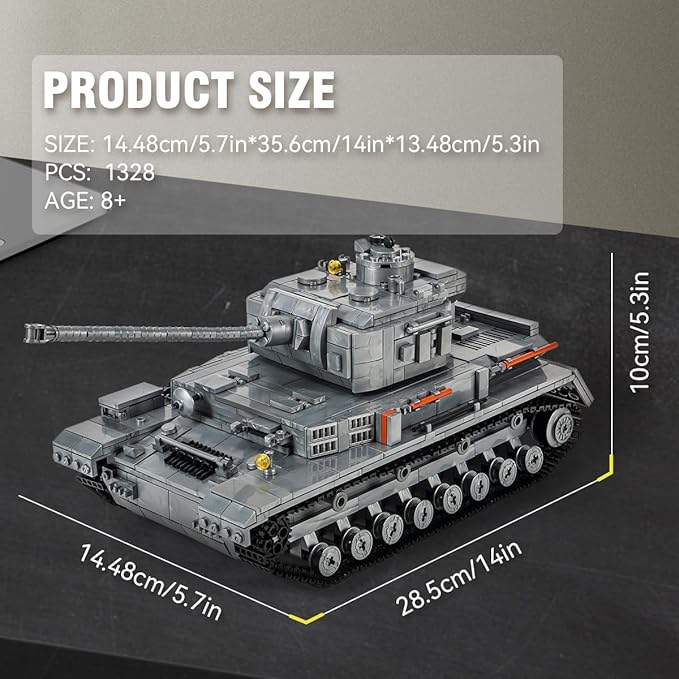 DAHONPA Panzer-Ⅳ Tank Army Building Block(1328 PCS),WW2 Military Historical Collection Model with Soldier Figures,Toys Gifts for Kid and Adult.