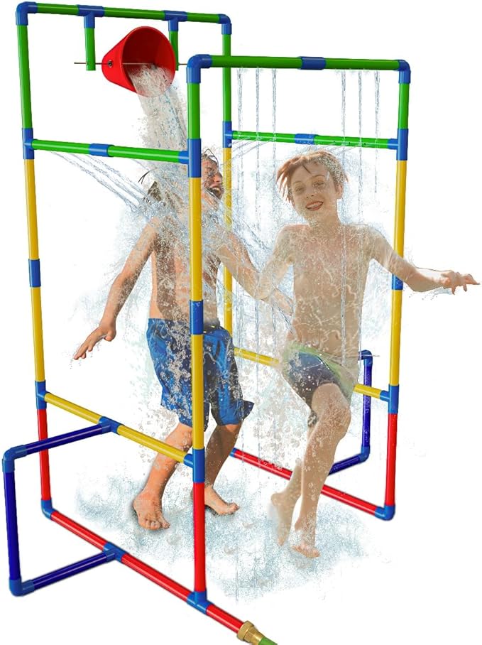 Kids Water Park Sprinkler Tunnel with Dunk Bucket for Kids | Outdoor Water Park for Kids Backyard Activity Summer Water Toy for Kids Outside