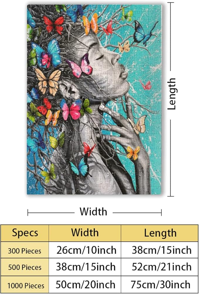 Jigsaw Puzzles 500 Pieces for Adults,Black Woman Butterfly Black Girl Queen Girl Puzzle African American Jigsaw Tileable Puzzle Kids Puzzle Leisure Puzzle Games Fun Toys Girls Adult Teen Gifts