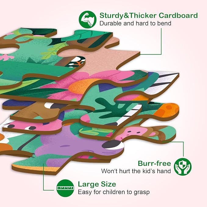 TAOZI&LIZHI Floor Puzzles for Kids, Jungle Animals Jigsaw Puzzle for Kids Ages 3-5, 4-8, Christmas Toddler Puzzles with Hand-held Gift Box, Preschool Learning & Education Toys(46 pcs, 2 x 3 feet)