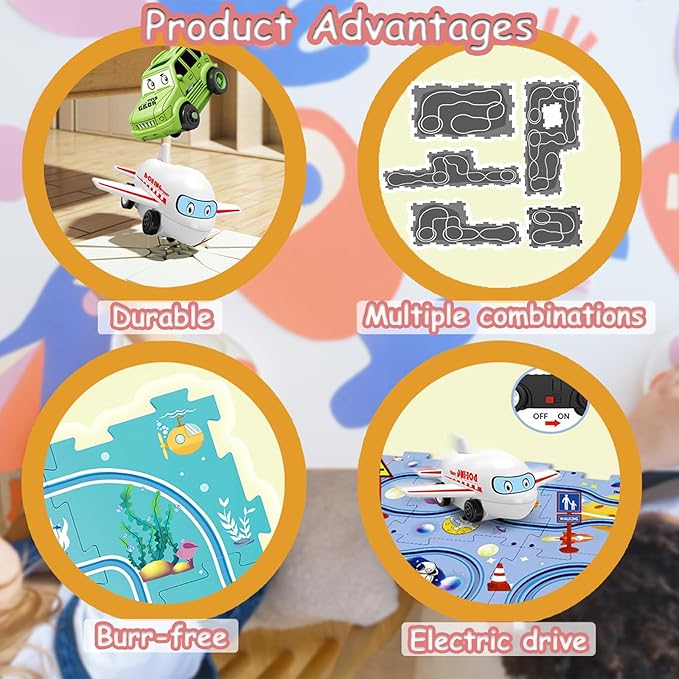 4 Year Old Boy Birthday Gift, Puzzle Racer Kids Car Track Set Puzzle Racer Car Track Set with Roadmap Puzzle Track Car Play Set Toys for 4 Year Old Boys (E-Dinosaur-1, Set3-5Pcs)